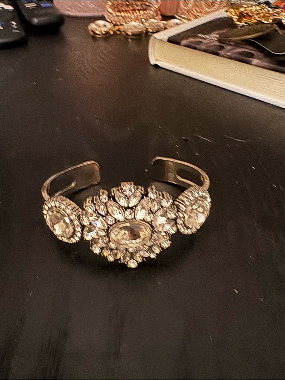 Crystal Statement Cuff Bracelet - Clear Gold-Tone